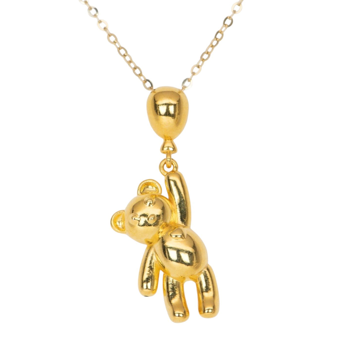 Teddy Bear with Balloon Charm Light Weight Hollow 18K Gold Pendant R4414 Aurora Designer