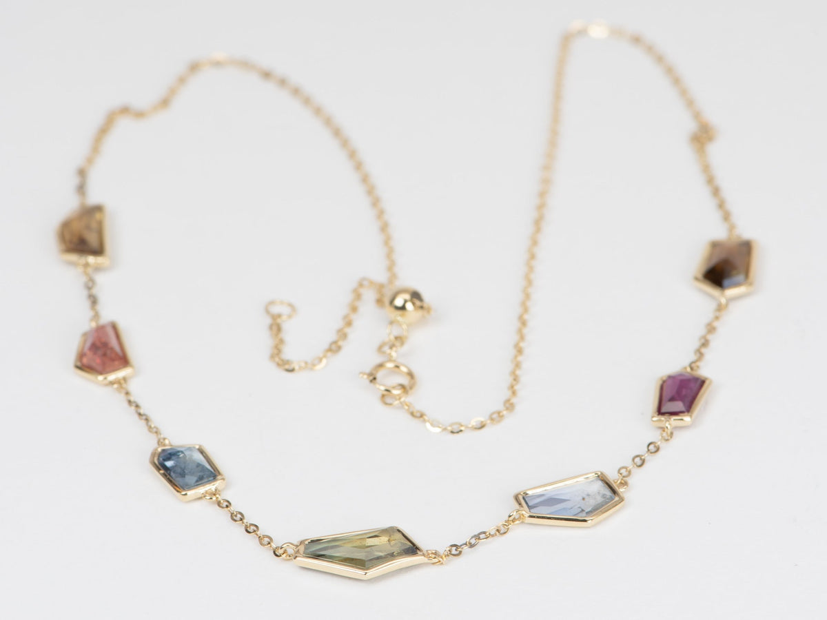 8.49ct Umba Sapphire Bezel Set Station Necklace 14k Yellow Gold R4417 Aurora Designer