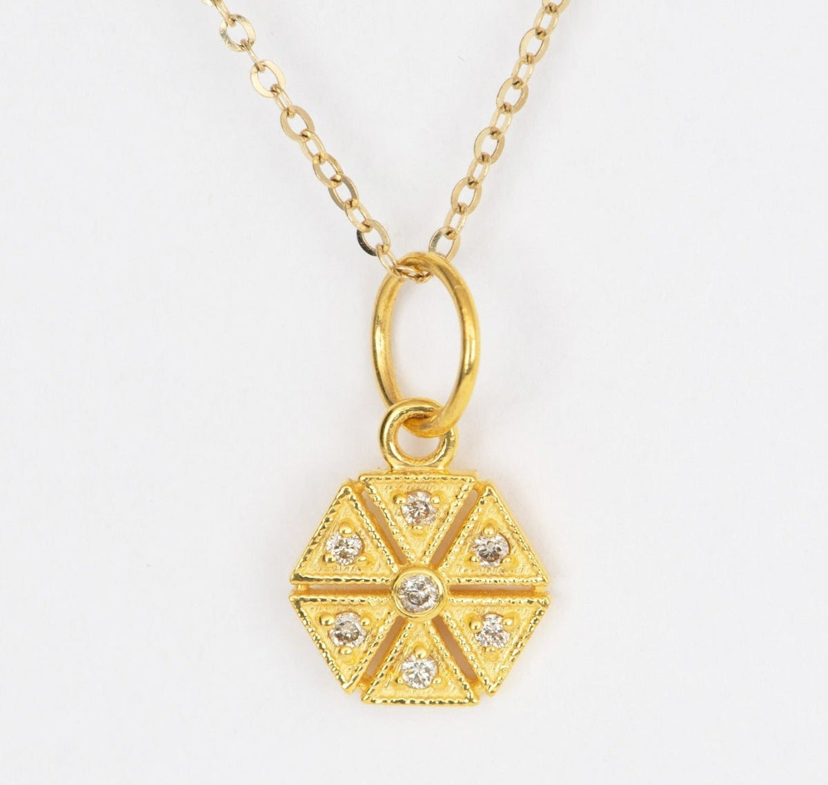 Small Hexagon Amulet Pendant Charm with Diamond 14K Gold R4424 Aurora Designer