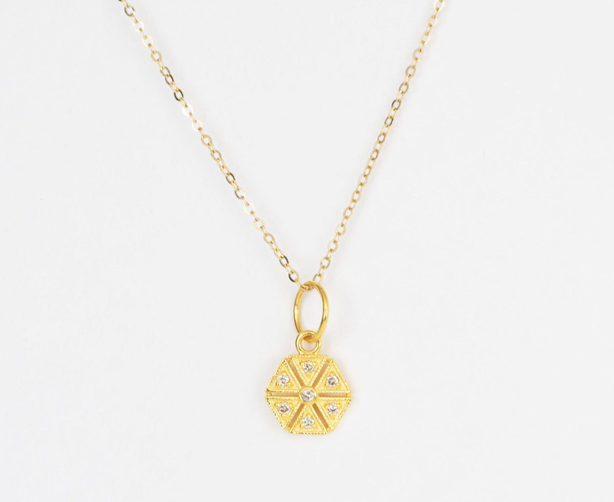 Small Hexagon Amulet Pendant Charm with Diamond 14K Gold R4424 Aurora Designer