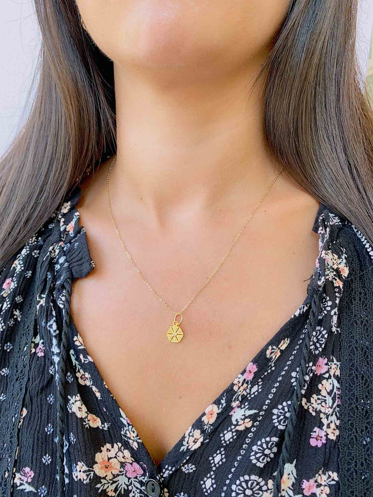 Small Hexagon Amulet Pendant Charm with Diamond 14K Gold R4424 Aurora Designer