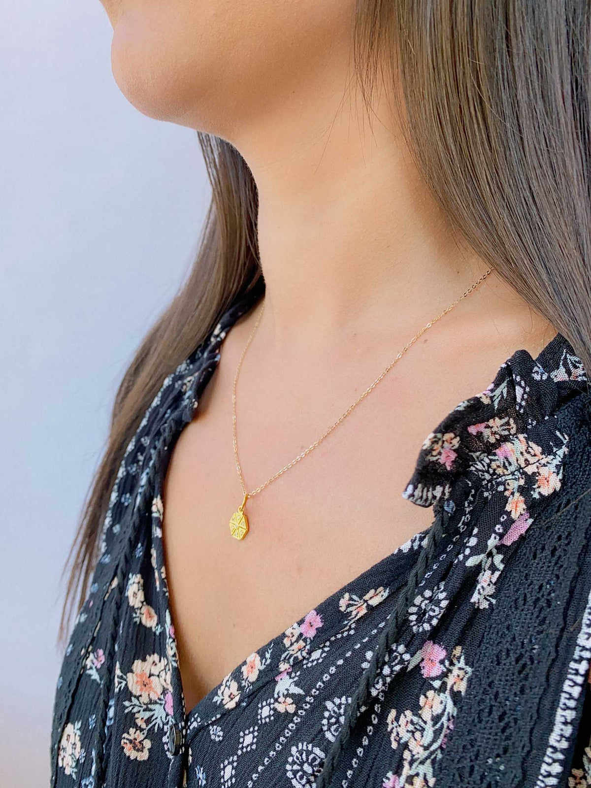 Small Hexagon Amulet Pendant Charm with Diamond 14K Gold R4424 Aurora Designer
