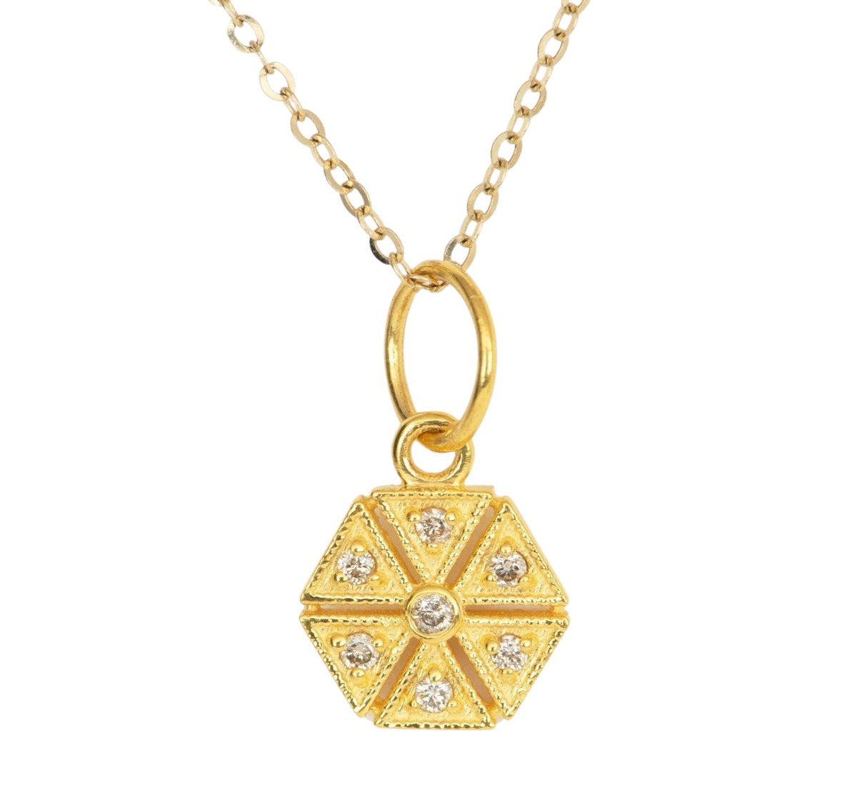 Small Hexagon Amulet Pendant Charm with Diamond 14K Gold R4424 Aurora Designer