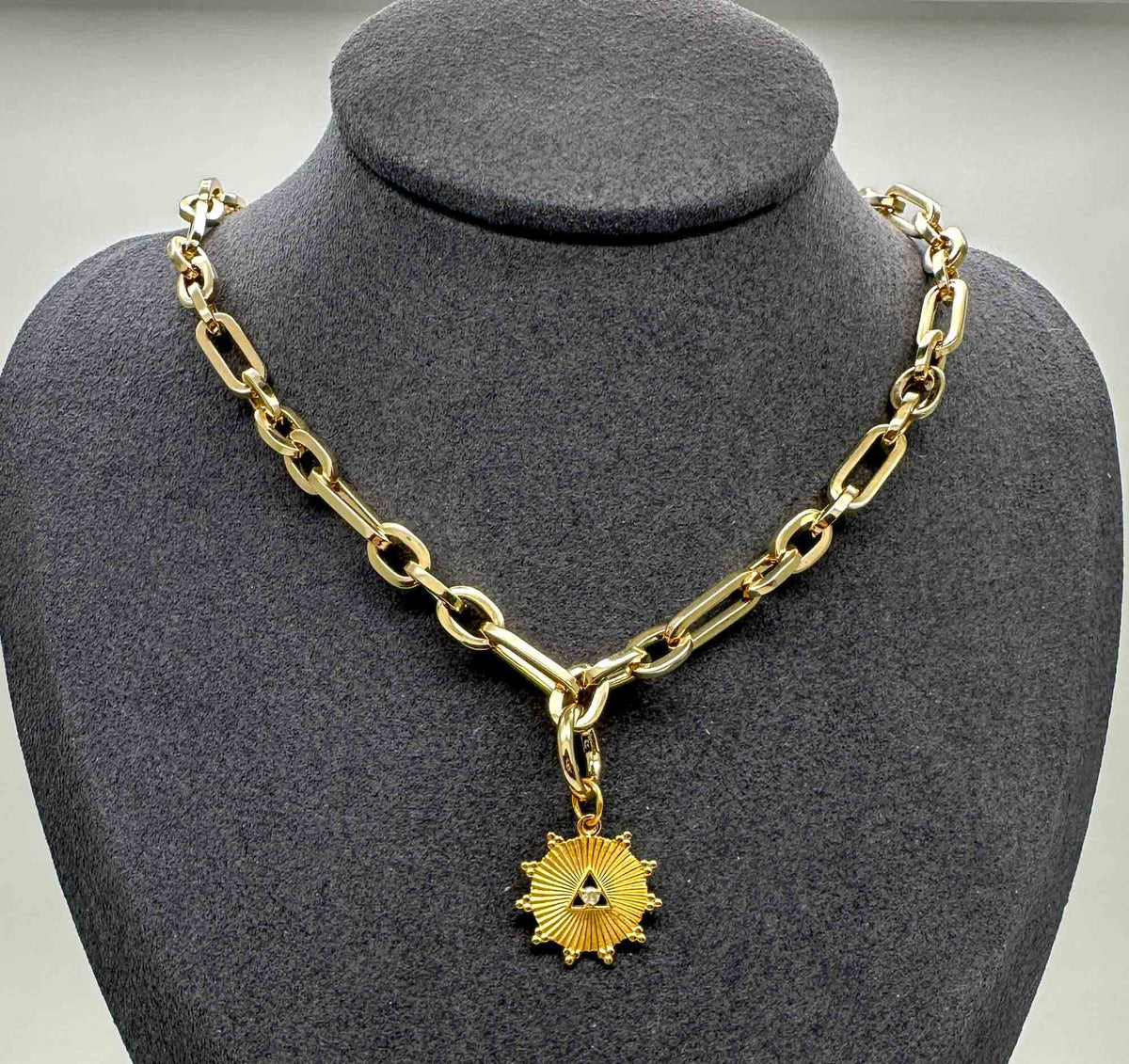 Solid 18K Gold 11.5mm Push Gate Round Pendant Holder Enhancer Annex Link M4029 Aurora Designer