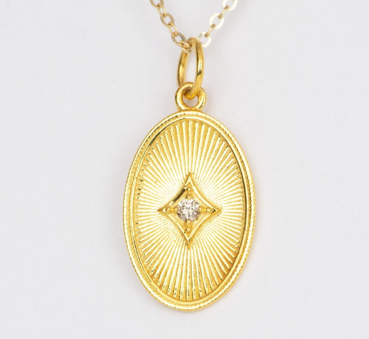 Oval Disk with Diamond Center Pendant Charm 14K Gold R4437 Aurora Designer