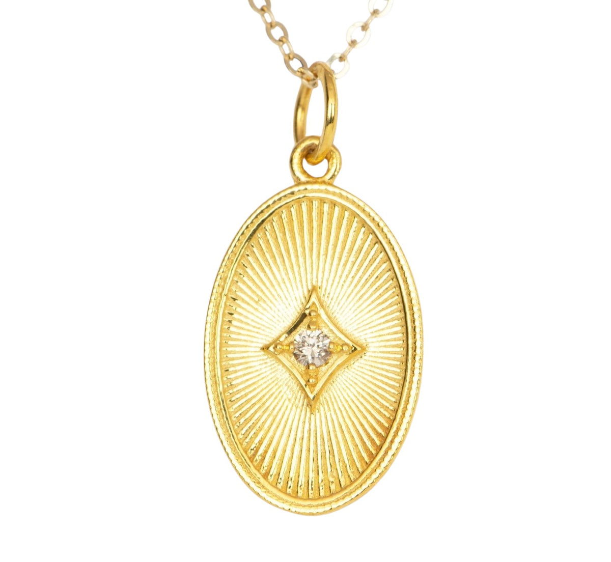 Oval Disk with Diamond Center Pendant Charm 14K Gold R4437 Aurora Designer