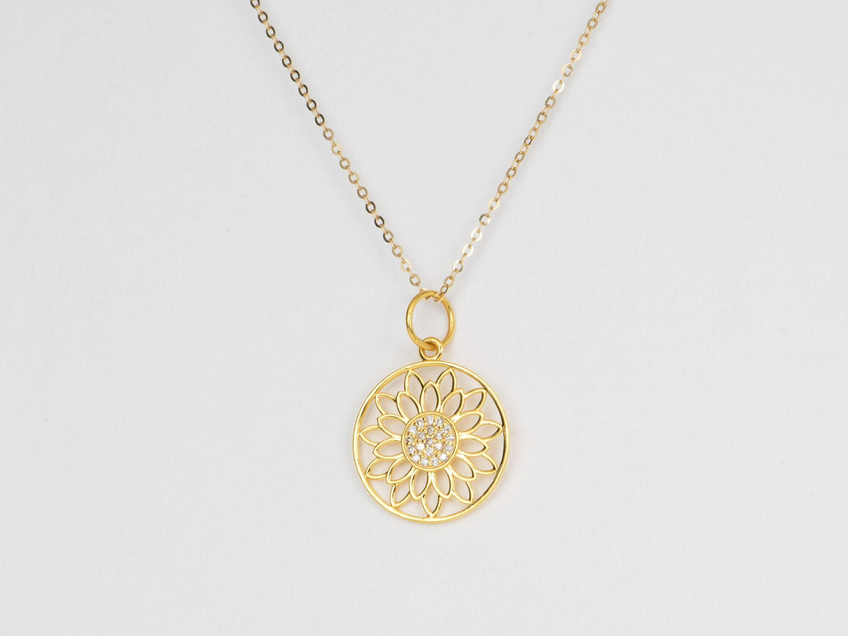 Filigree Lotus Flower Pendant Charm with Micro Pave Diamond 14K Gold R4438 Aurora Designer