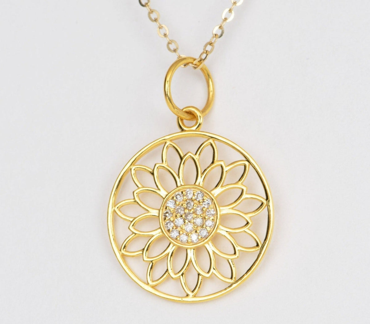 Filigree Lotus Flower Pendant Charm with Micro Pave Diamond 14K Gold R4438 Aurora Designer