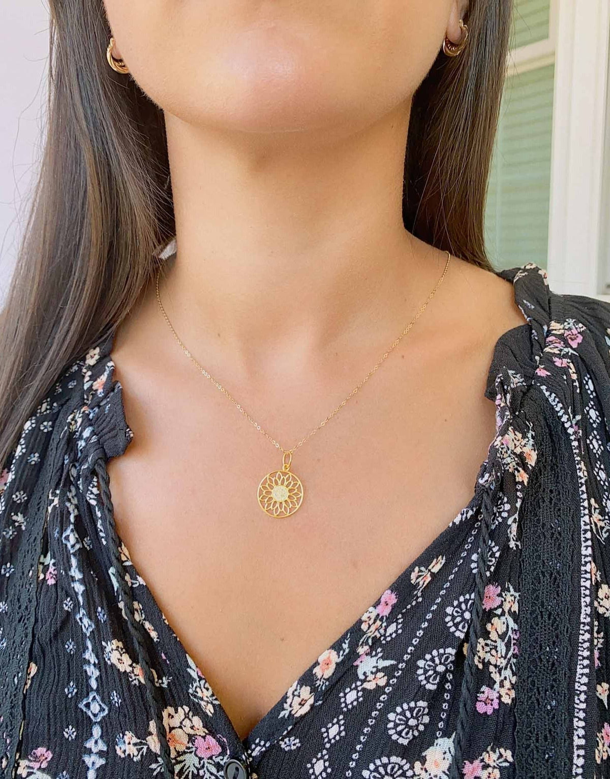 Filigree Lotus Flower Pendant Charm with Micro Pave Diamond 14K Gold R4438 Aurora Designer