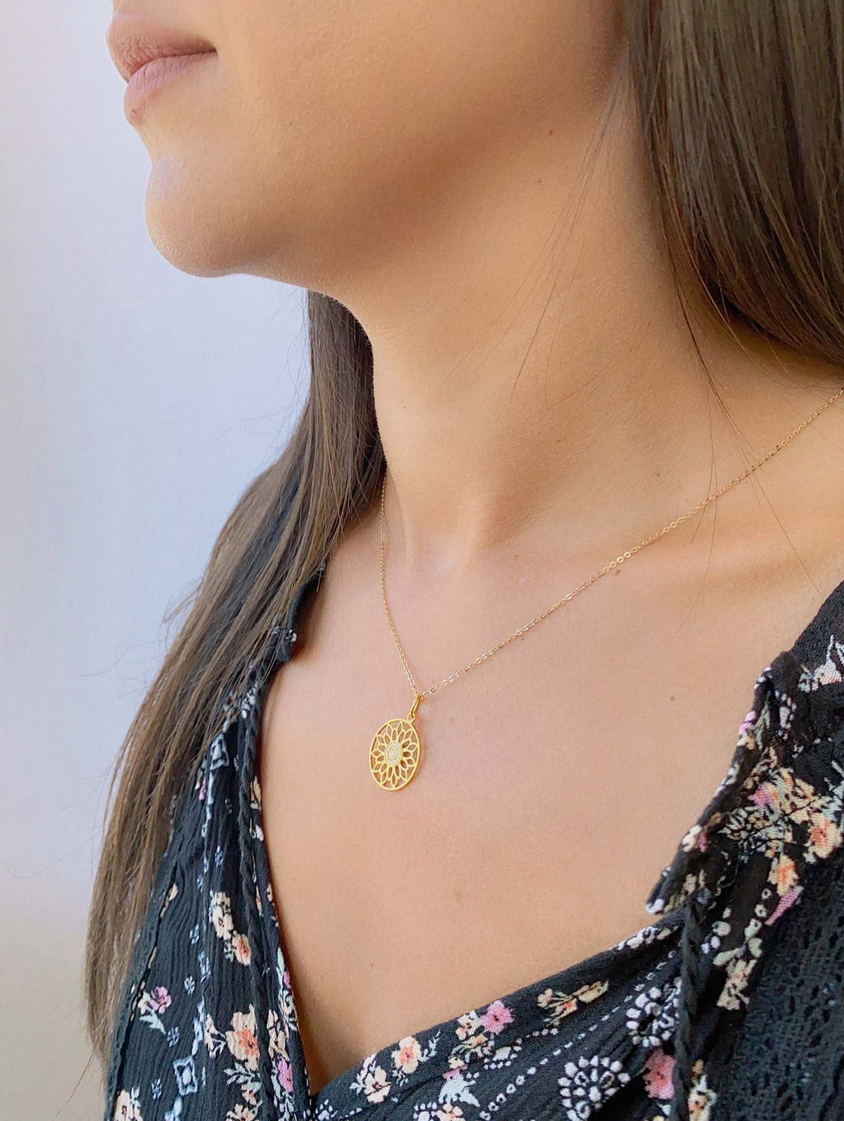 Filigree Lotus Flower Pendant Charm with Micro Pave Diamond 14K Gold R4438 Aurora Designer