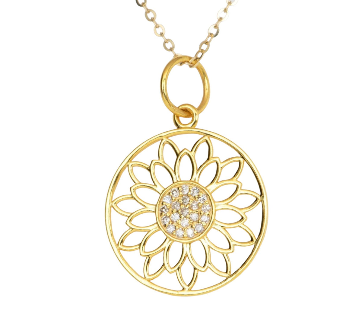 Filigree Lotus Flower Pendant Charm with Micro Pave Diamond 14K Gold R4438 Aurora Designer