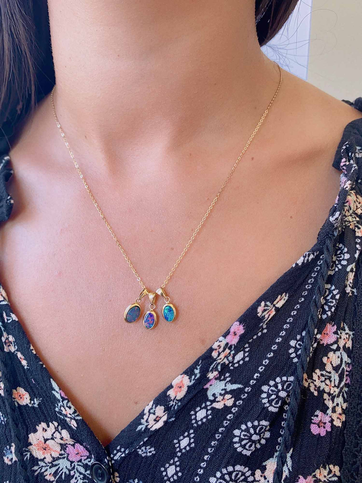 Small Opal Doublet Bezel Set Pendant Charm 14K Gold R4440 Aurora Designer