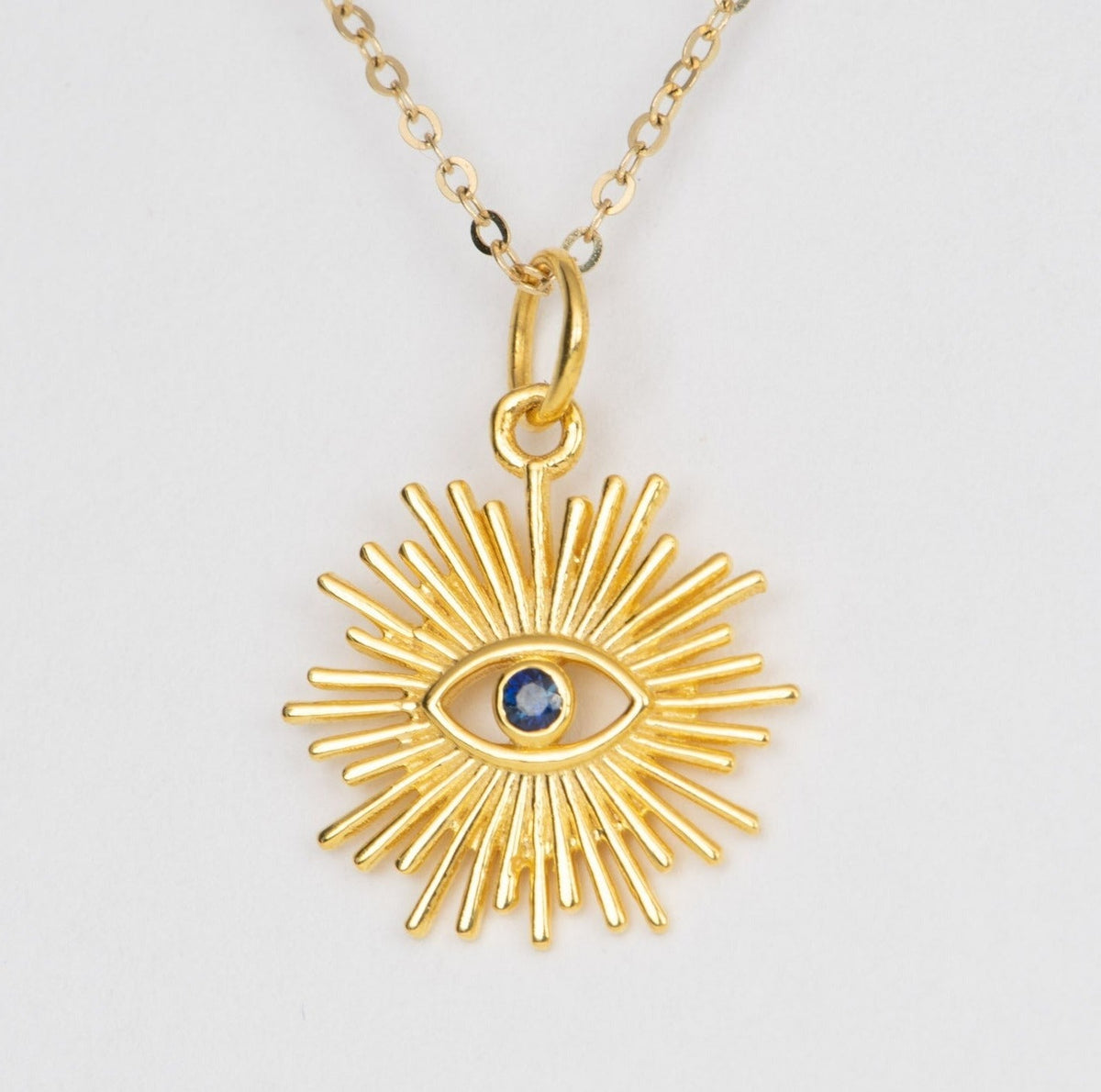 Radiating Evil Eye Pendant Charm with Blue Sapphire Center 14K Gold R4441 Aurora Designer