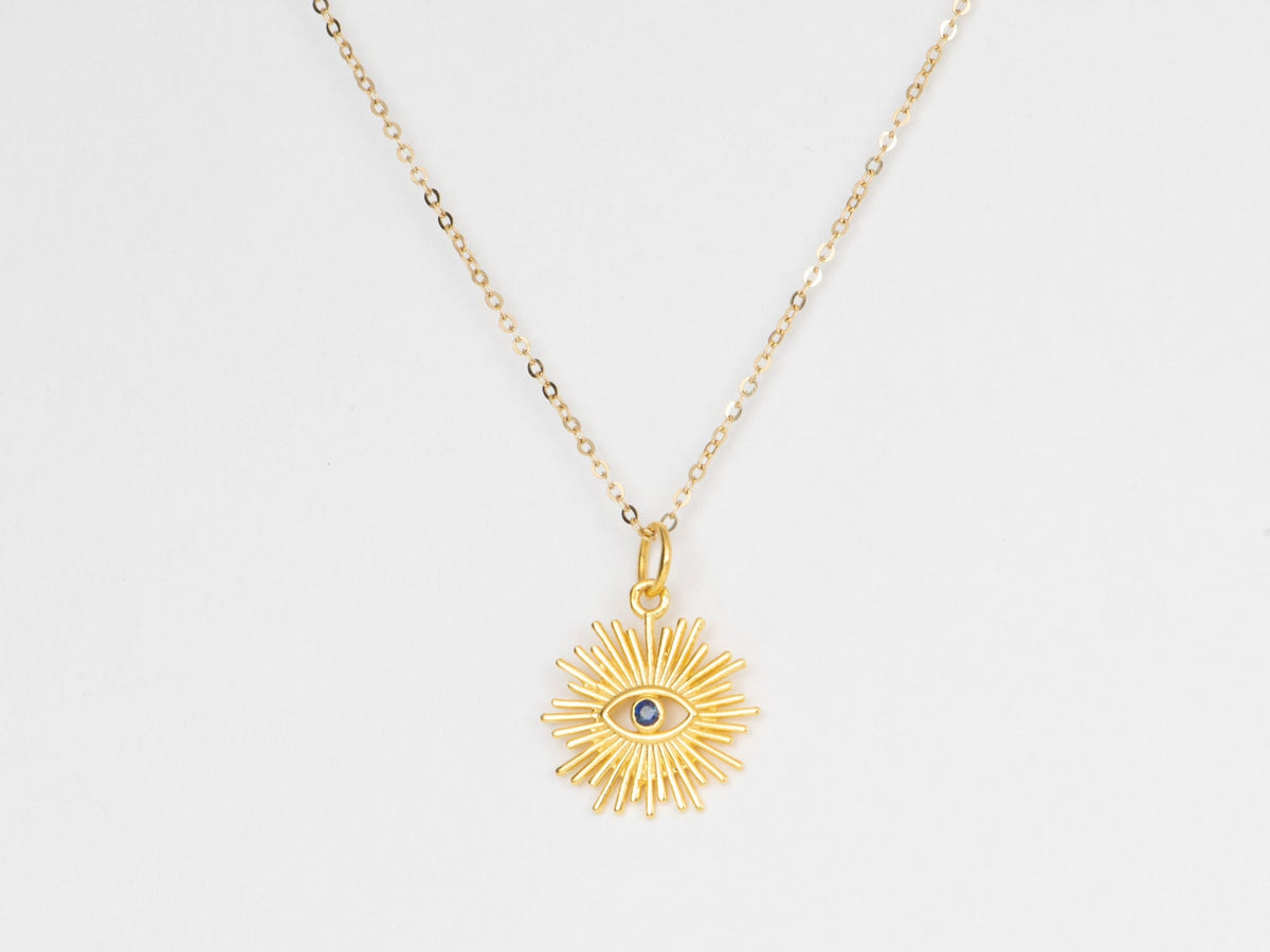 Radiating Evil Eye Pendant Charm with Blue Sapphire Center 14K Gold R4441 Aurora Designer
