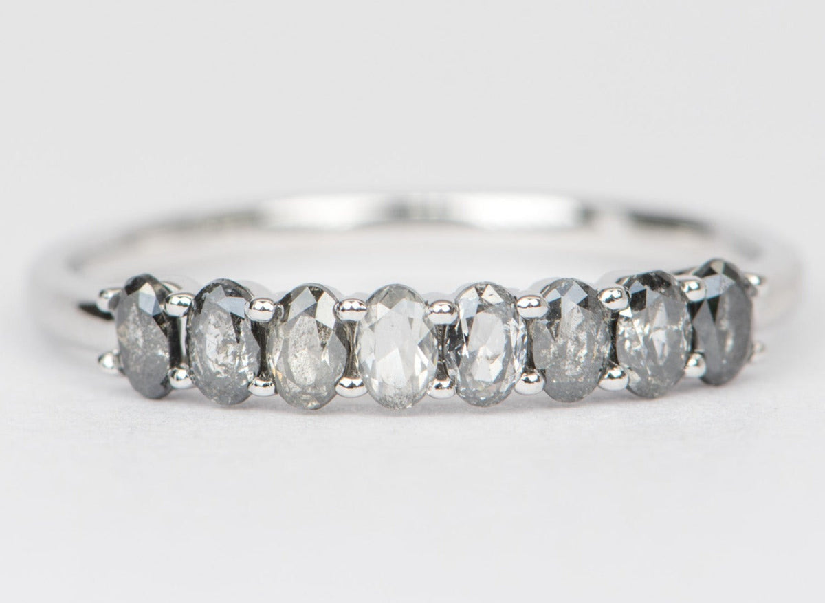 Ombré Salt &amp; Pepper Diamond Wedding Band 14K White Gold R5040 Aurora Designer