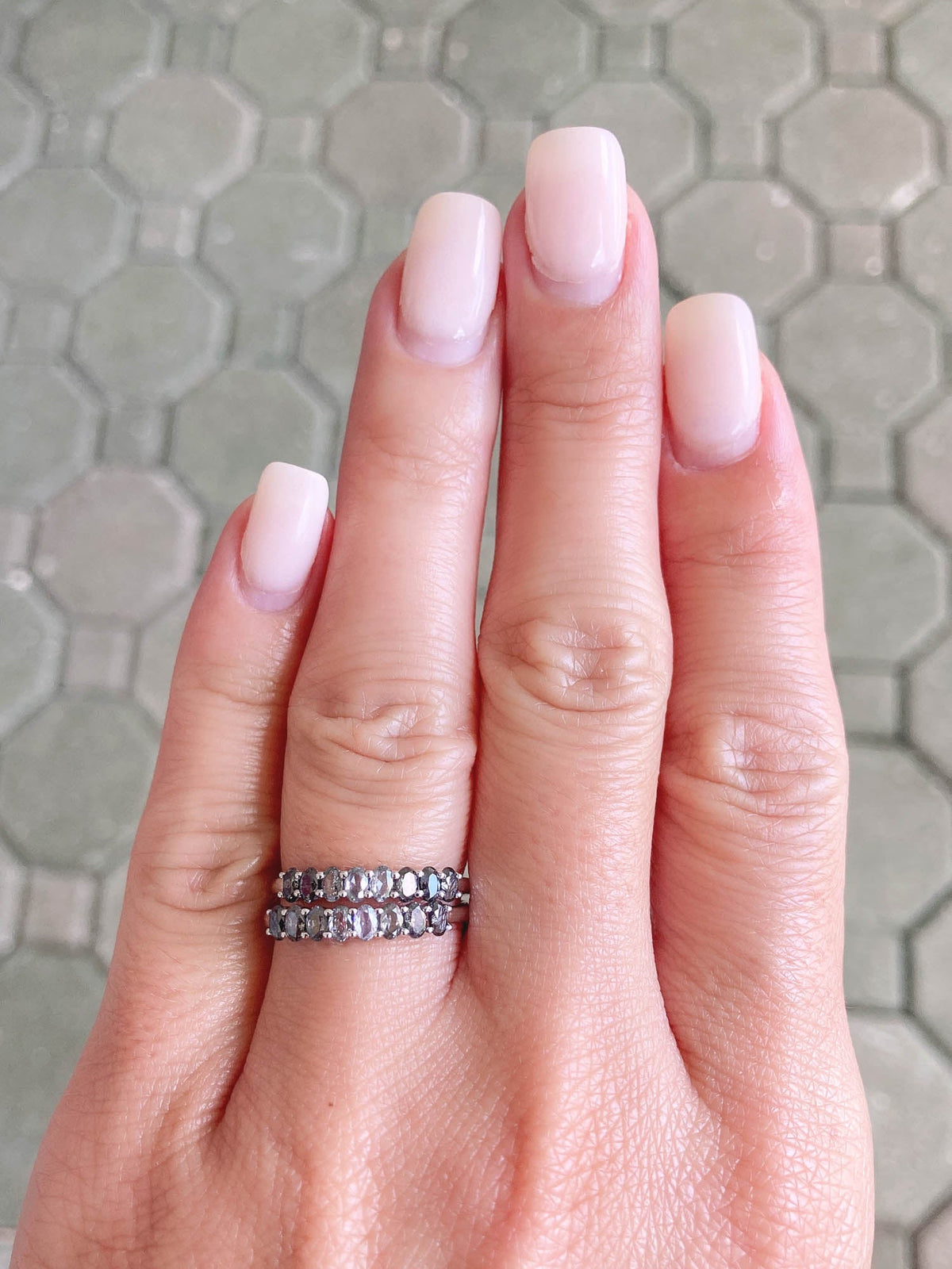 Ombré Salt &amp; Pepper Diamond Wedding Band 14K White Gold R5040 Aurora Designer