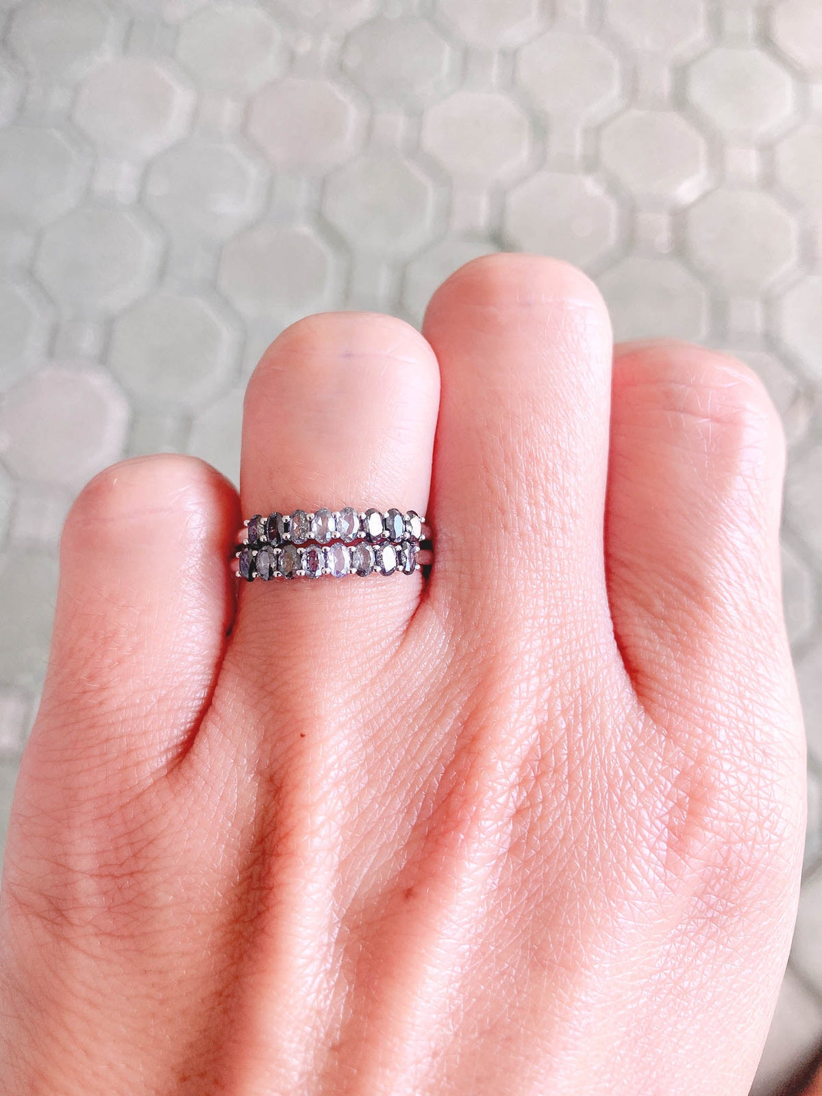 Ombré Salt &amp; Pepper Diamond Wedding Band 14K White Gold R5040 Aurora Designer