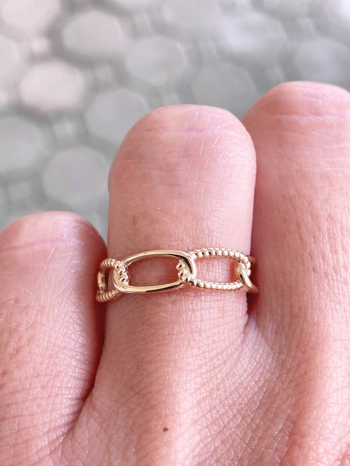 Mixed Link Style Stacking Band 14K Gold Ring R5050 Aurora Designer