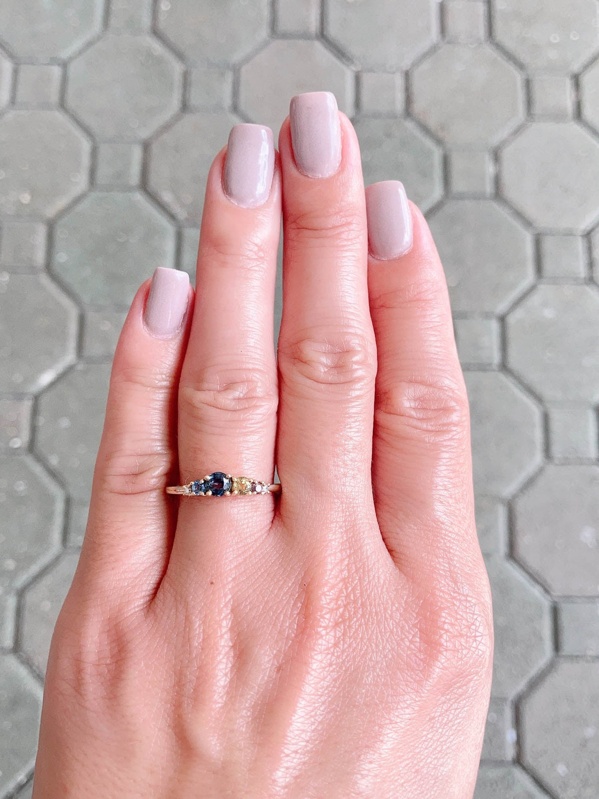 Montana Sapphire and Diamond Cluster Band 14K Gold R5056 Aurora Designer