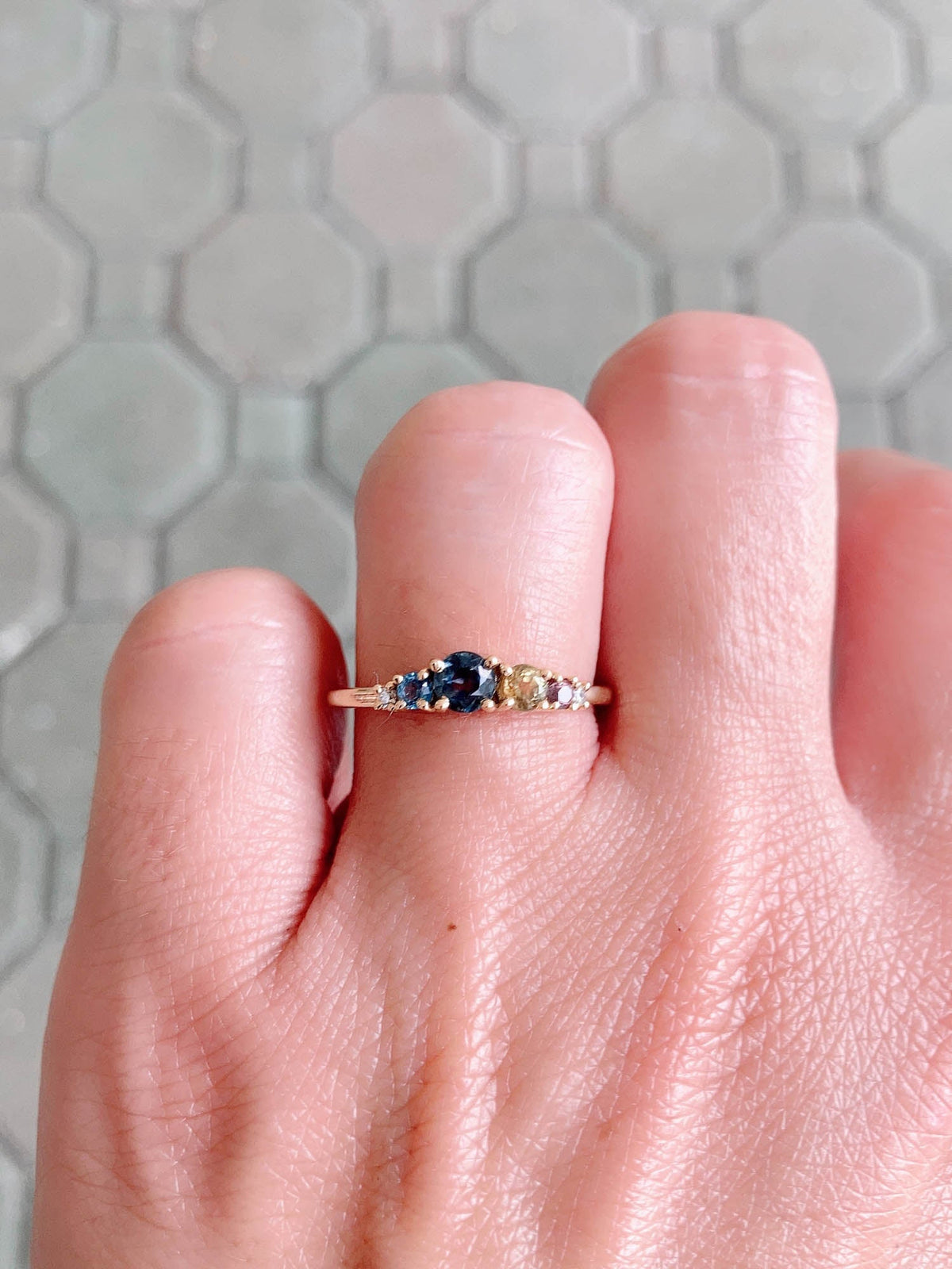 Montana Sapphire and Diamond Cluster Band 14K Gold R5056 Aurora Designer