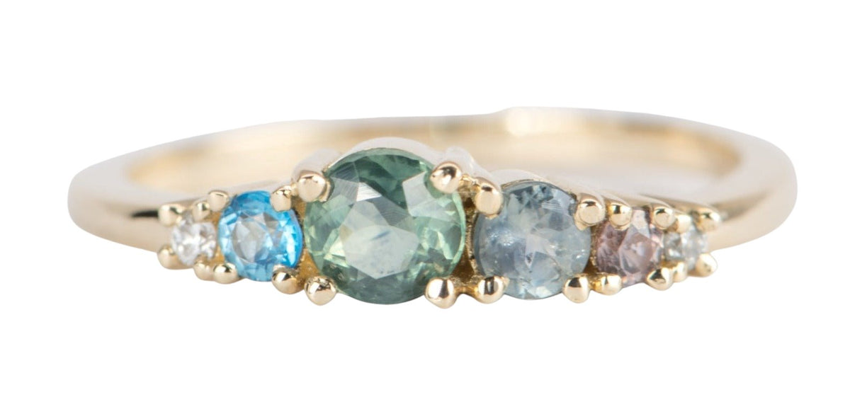 Montana Sapphire and Diamond Cluster Band 14K Gold R5056 Aurora Designer