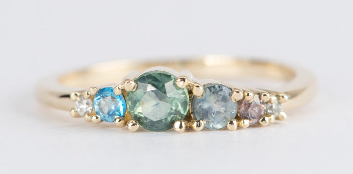 Montana Sapphire and Diamond Cluster Band 14K Gold R5056 Aurora Designer