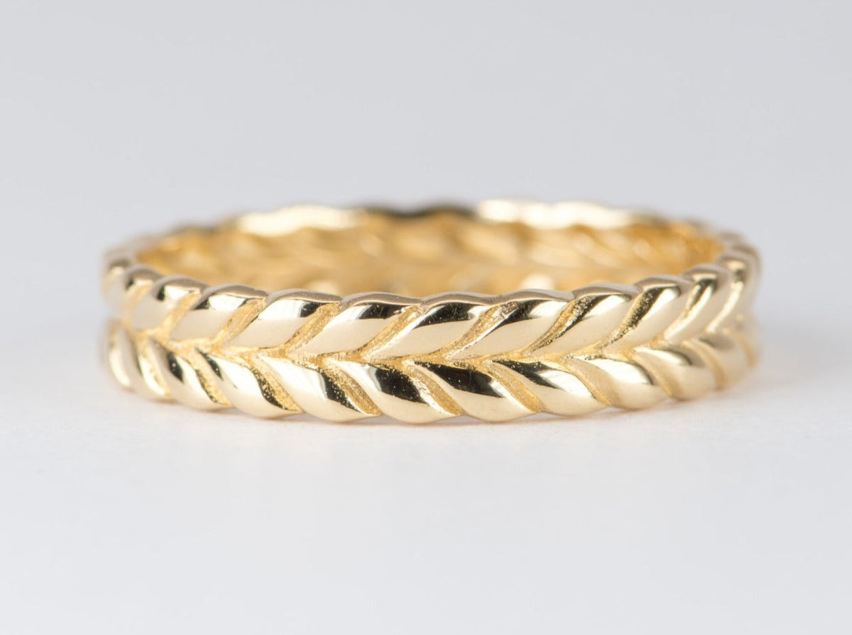 Wheat Wedding Band 18K Gold 2.47g OOAK Gift For Her R5057 Aurora Designer