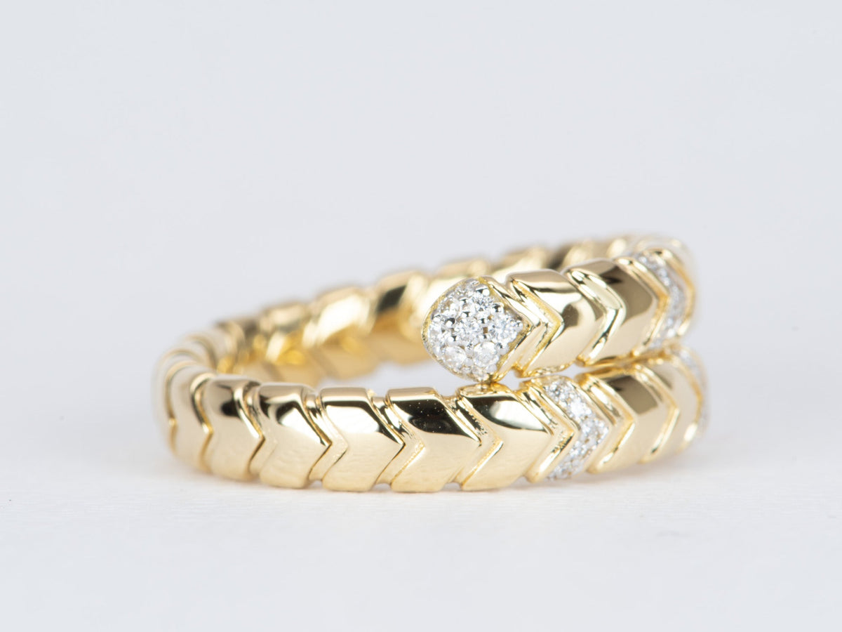 Dual Color 18K Gold Tubogas Stretch Bypass Ring with Diamonds R5059 Aurora Designer