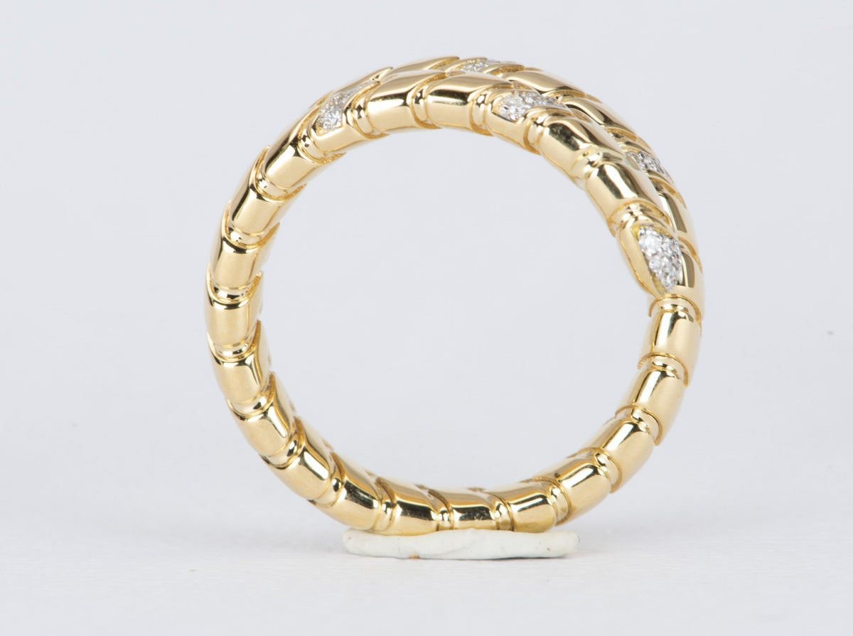 Dual Color 18K Gold Tubogas Stretch Bypass Ring with Diamonds R5059 Aurora Designer