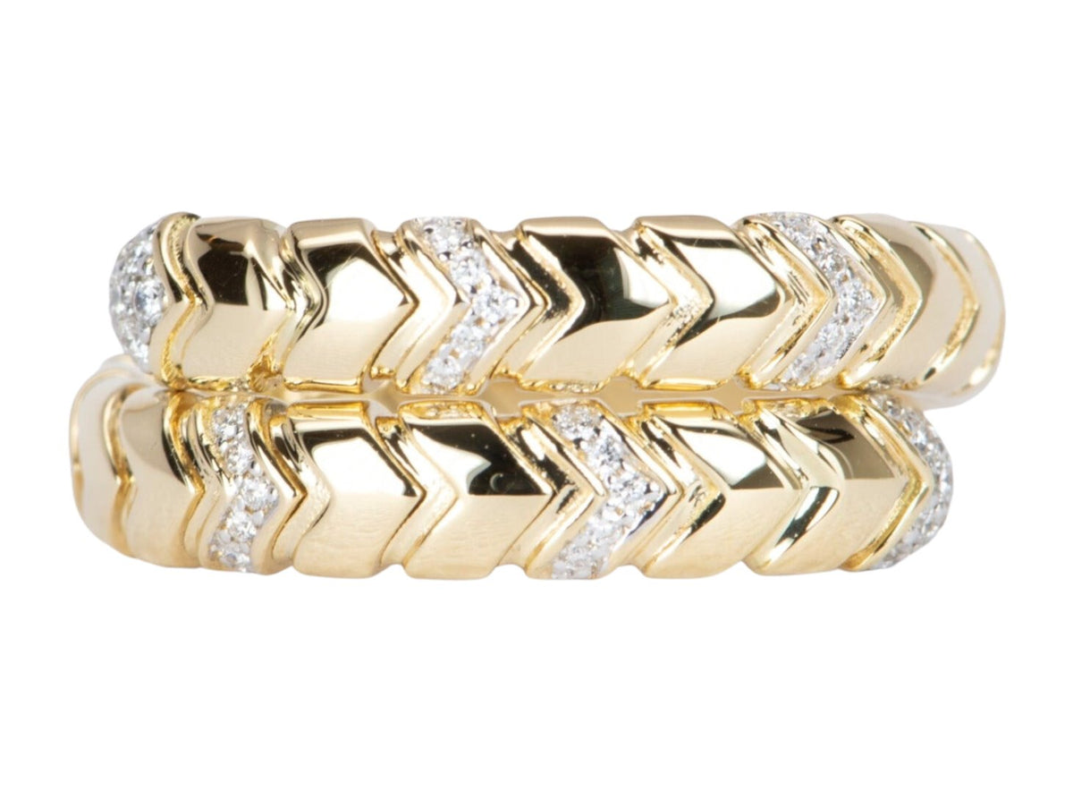 Dual Color 18K Gold Tubogas Stretch Bypass Ring with Diamonds R5059 Aurora Designer