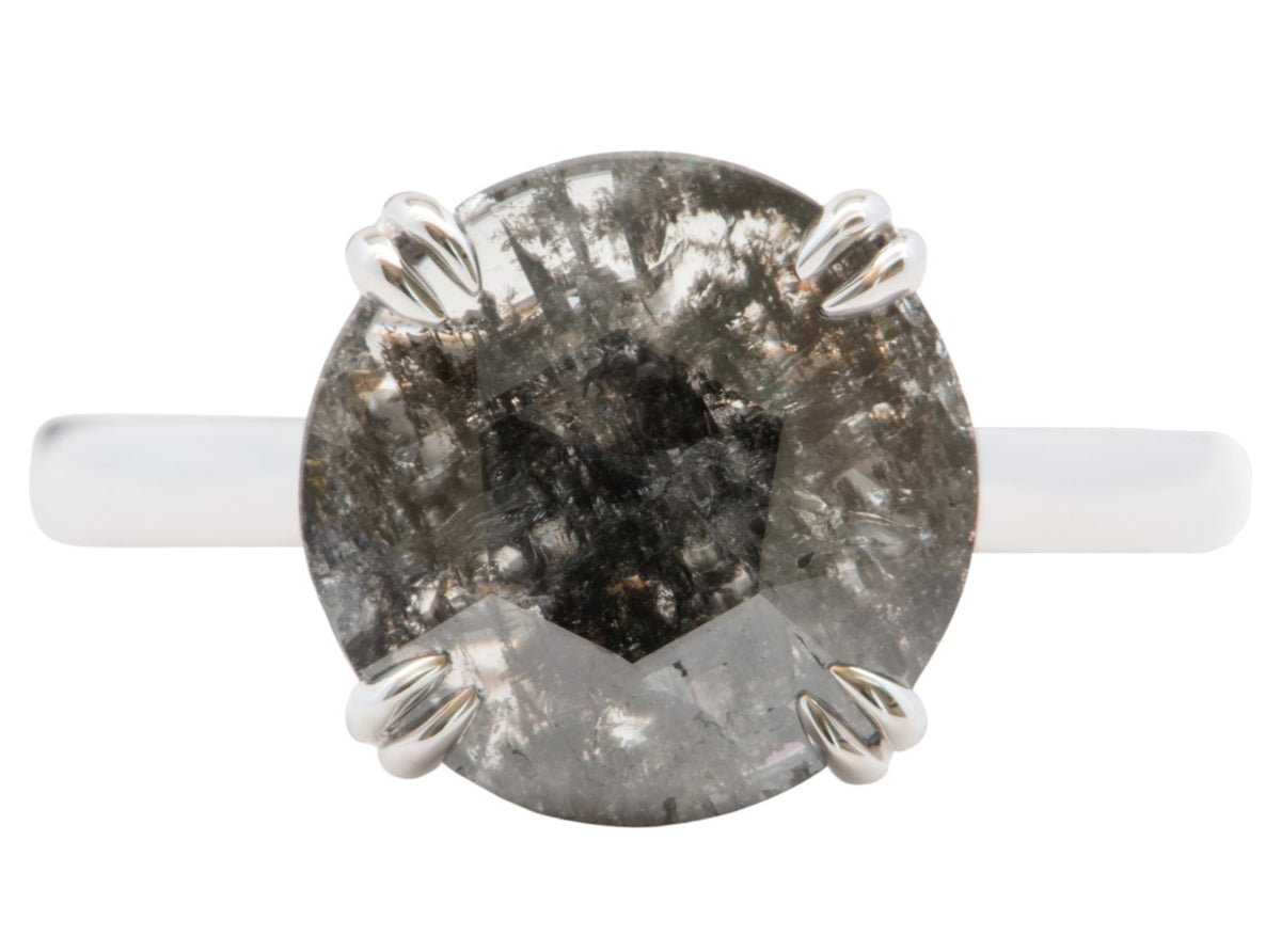 2.37ct Large Rose Cut Salt and Pepper Diamond 14K White Gold Engagement Ring R6001 Aurora Designer