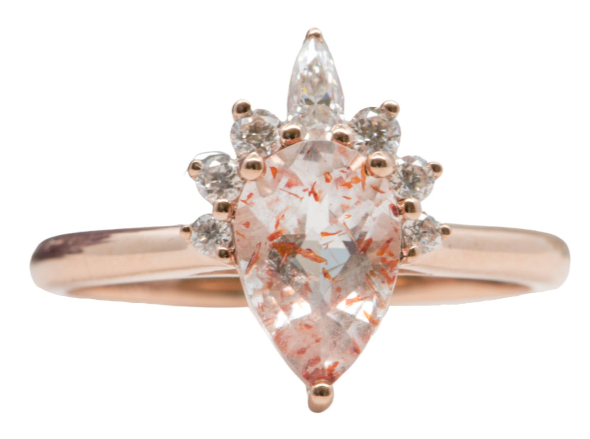 1.11ct Pear-Shape Quartz with Hematite 14K Rose Gold Engagement Ring R6023 Aurora Designer