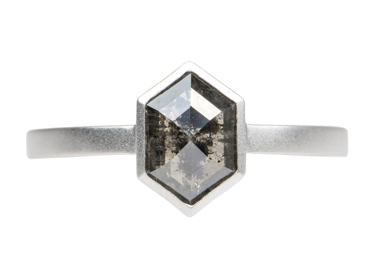 1.19ct Hexagon Salt and Pepper Diamond 14K White Gold Engagement Ring R6047 Aurora Designer