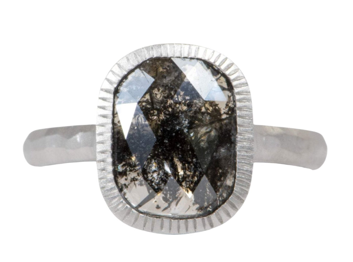 1.71ct Rectangle Salt and Pepper Diamond 14K White Gold Engagement Ring R6051 Aurora Designer