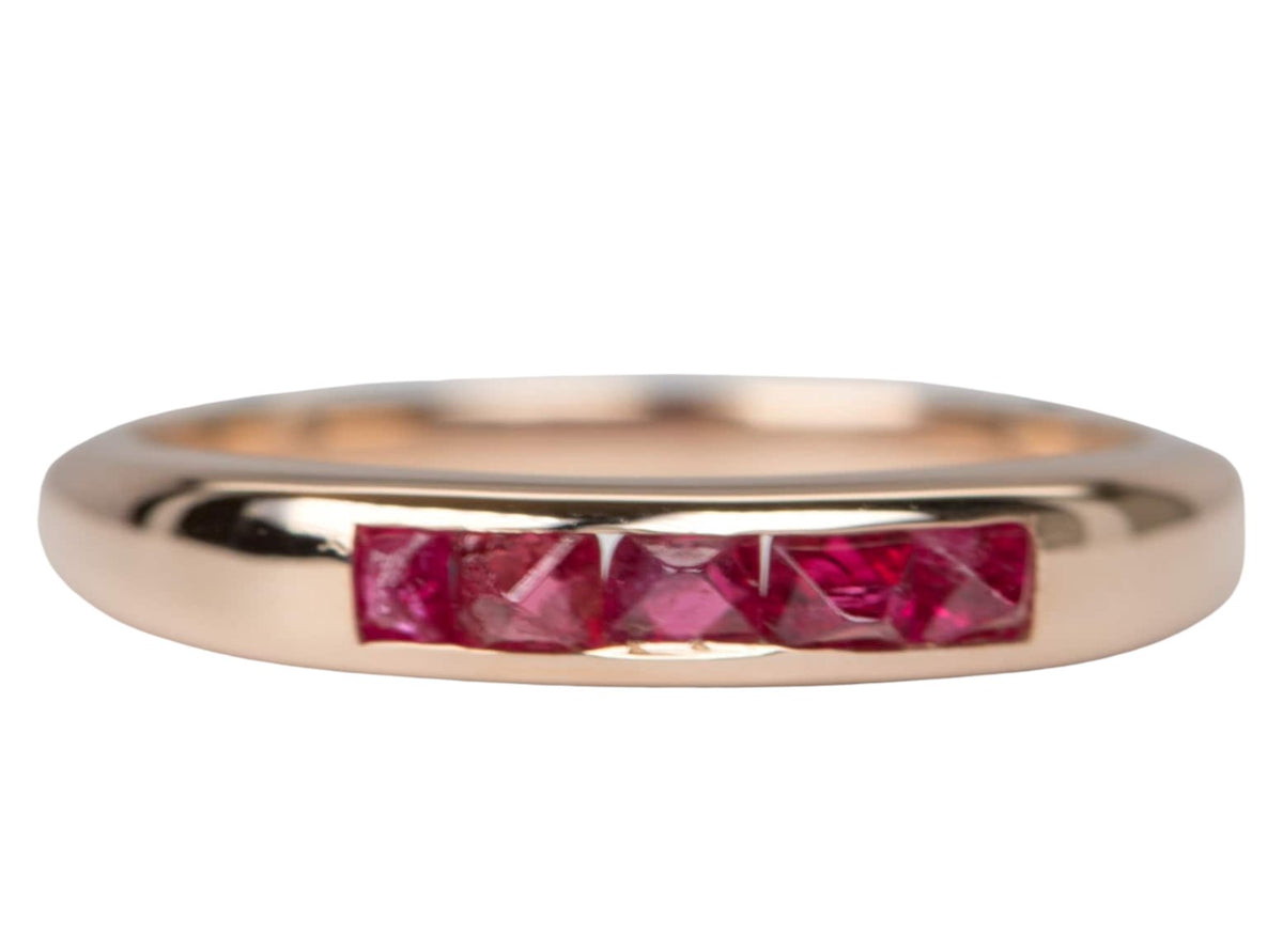 Raw Natural Octahedral Spinel Crystal Channel Set Wedding Band 14K Rose Gold R6059 Aurora Designer