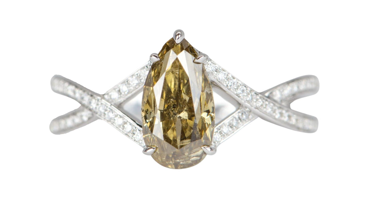 1.55ct Golden Brown Diamond on Split Pave Band 14K White Gold Engagement Ring R6115 Aurora Designer