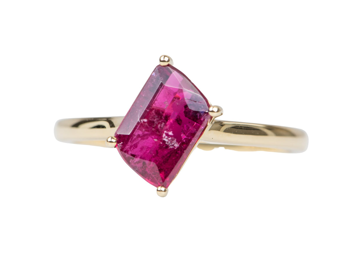 1.36ct Fancy Shape Rubellite Pink Tourmaline Solitaire Ring 14K Yellow Gold R6141 Aurora Designer