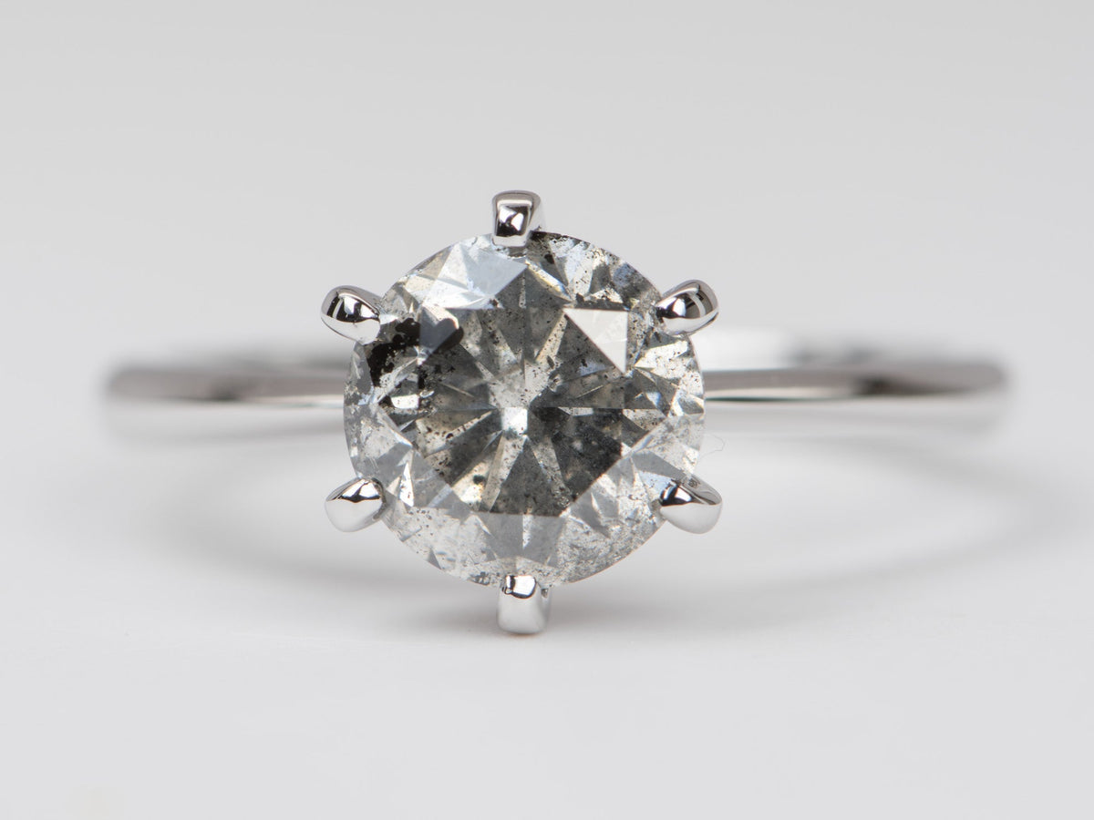 2.34ct Salt and Pepper Diamond Solitaire 14K White Gold Engagement Ring R6187 Aurora Designer