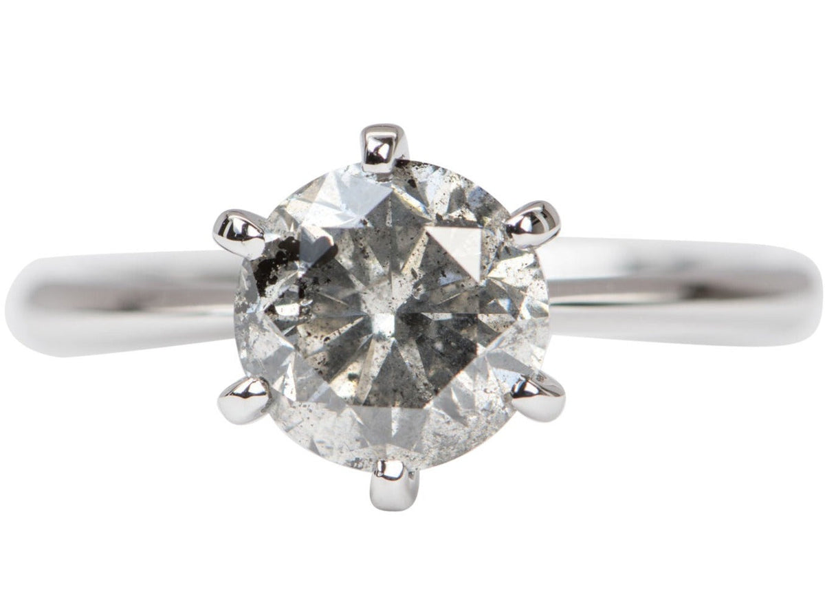 2.34ct Salt and Pepper Diamond Solitaire 14K White Gold Engagement Ring R6187 Aurora Designer
