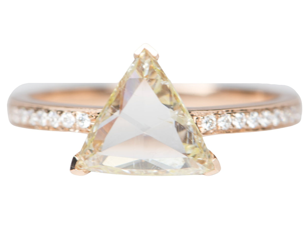 1.5ct Rose Cut Trillion Diamond on Pave Band 14K Rose Gold Engagement Ring R6194 Aurora Designer