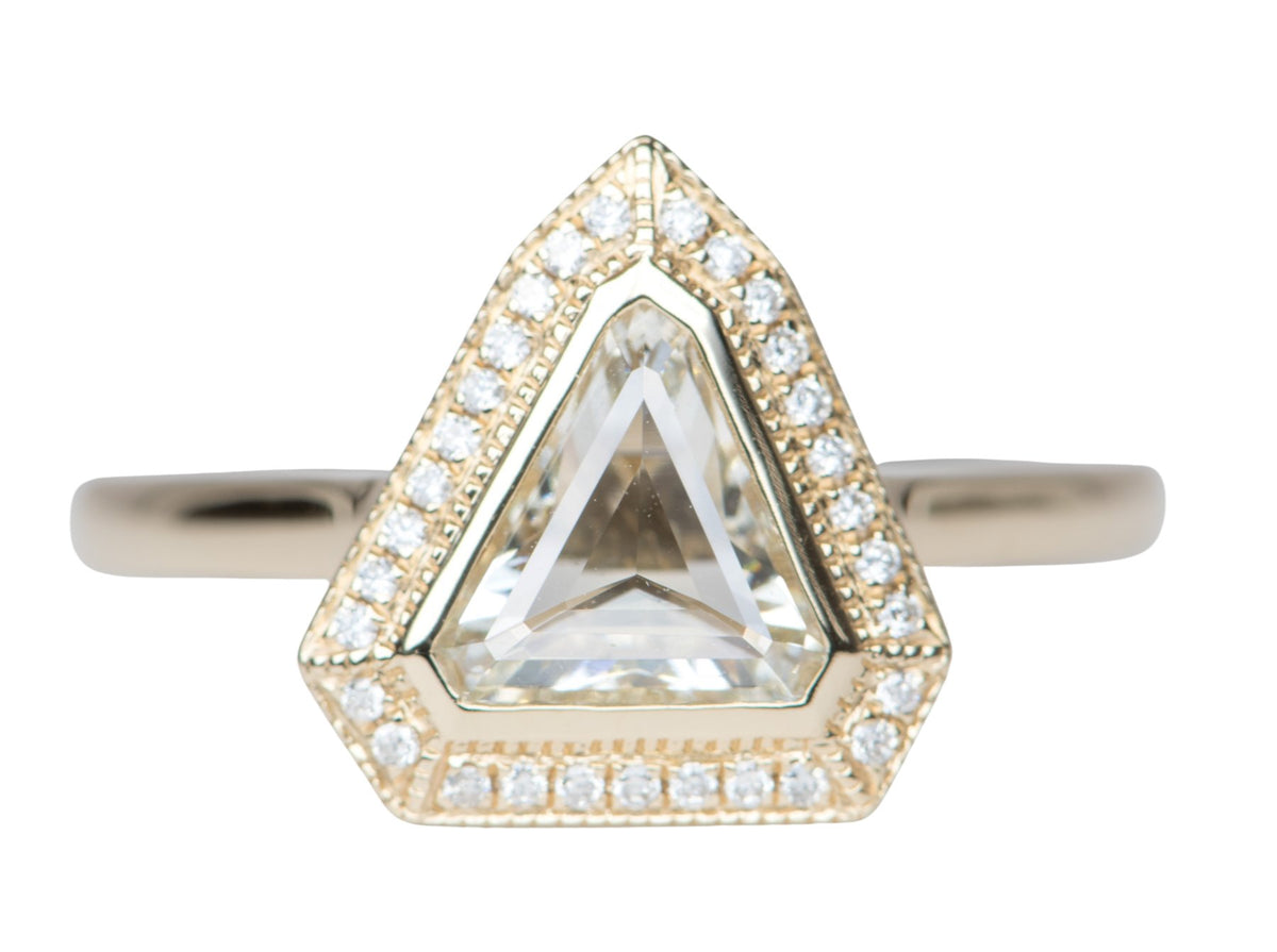 Rose Cut Clear Diamond with Halo 14K Yellow Gold Engagement Ring R6195 Aurora Designer