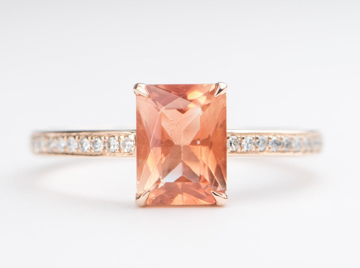 1.23ct Red Oregon Sunstone with Diamond Pave Band 14K Rose Gold Engagement Ring OOAK Alternative Bride Gift For Her Modern Bride R6233 Aurora Designer