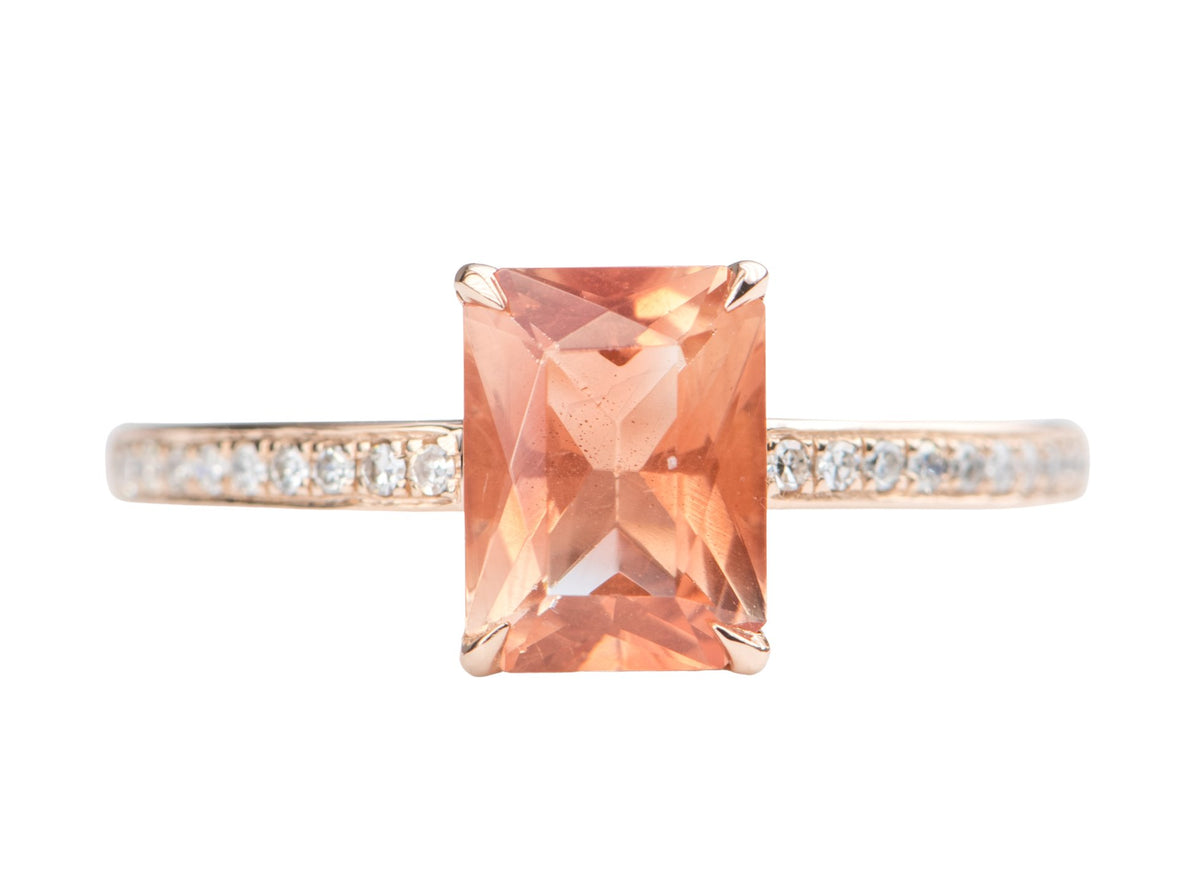 1.23ct Red Oregon Sunstone with Diamond Pave Band 14K Rose Gold Engagement Ring OOAK Alternative Bride Gift For Her Modern Bride R6233 Aurora Designer