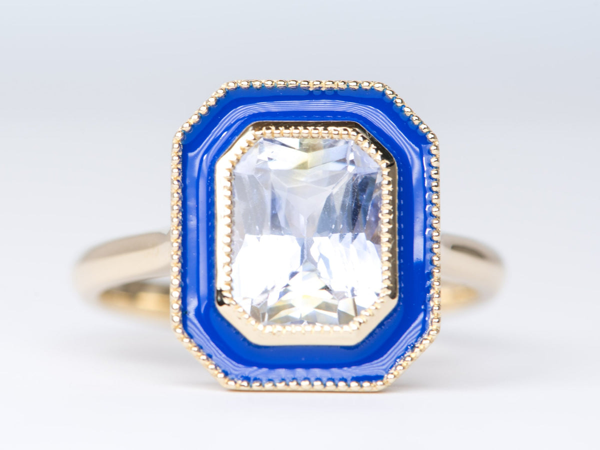 2.84ct Bi-Color Light Blue Sapphire with Enamel Halo 14K Yellow Gold Engagement Ring R6245 Aurora Designer