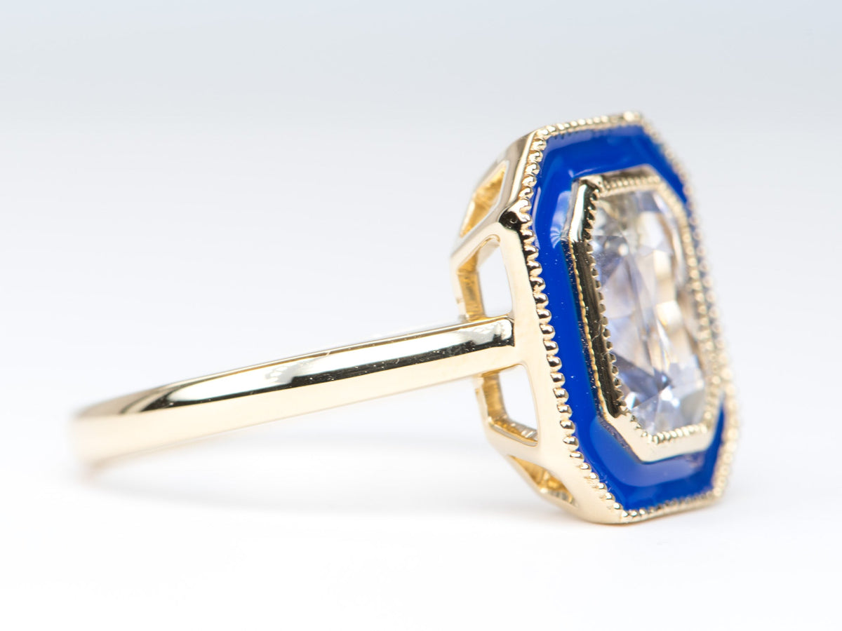 2.84ct Bi-Color Light Blue Sapphire with Enamel Halo 14K Yellow Gold Engagement Ring R6245 Aurora Designer