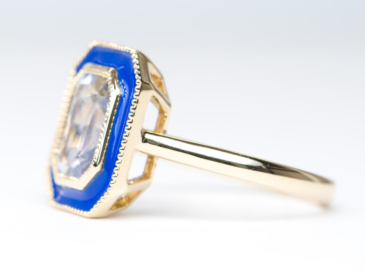 2.84ct Bi-Color Light Blue Sapphire with Enamel Halo 14K Yellow Gold Engagement Ring R6245 Aurora Designer