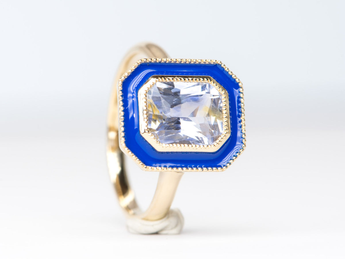 2.84ct Bi-Color Light Blue Sapphire with Enamel Halo 14K Yellow Gold Engagement Ring R6245 Aurora Designer