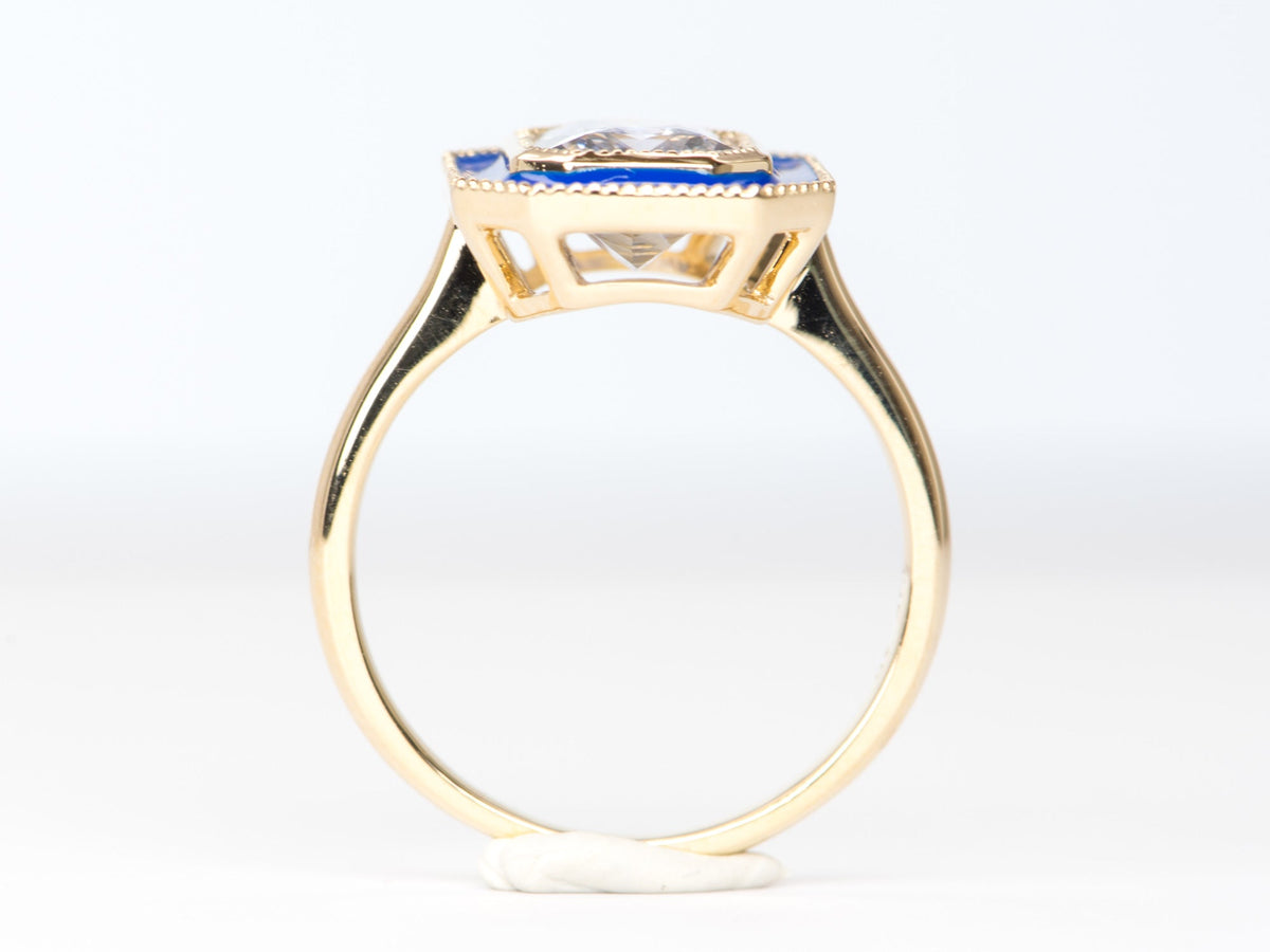 2.84ct Bi-Color Light Blue Sapphire with Enamel Halo 14K Yellow Gold Engagement Ring R6245 Aurora Designer