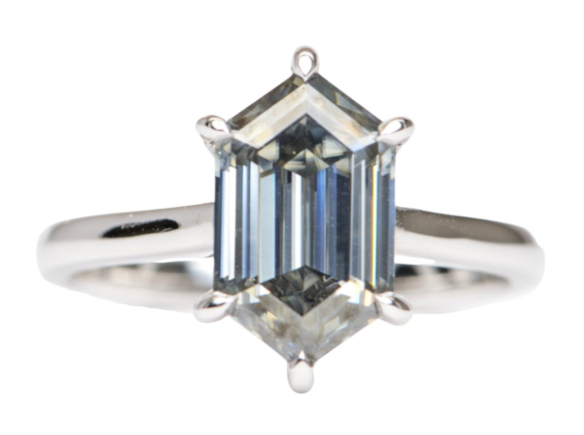 2.71ct Hexagon-Shape Gray Moissanite 14K White Gold Engagement Ring R6248 Aurora Designer