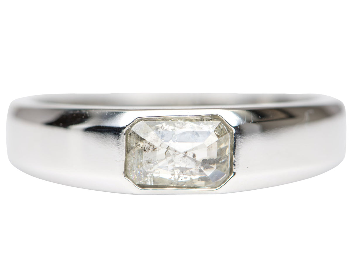 Clear Celestial Salt and Pepper Diamond Bezel Set 4mm Wide Band 14K Gold Engagement Ring R6250 Aurora Designer